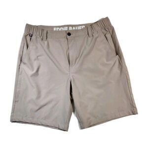 Eddie Bauer Flex Waist Tech Shorts Mens L Khaki Quick-Dry 9in Inseam Logo Casual